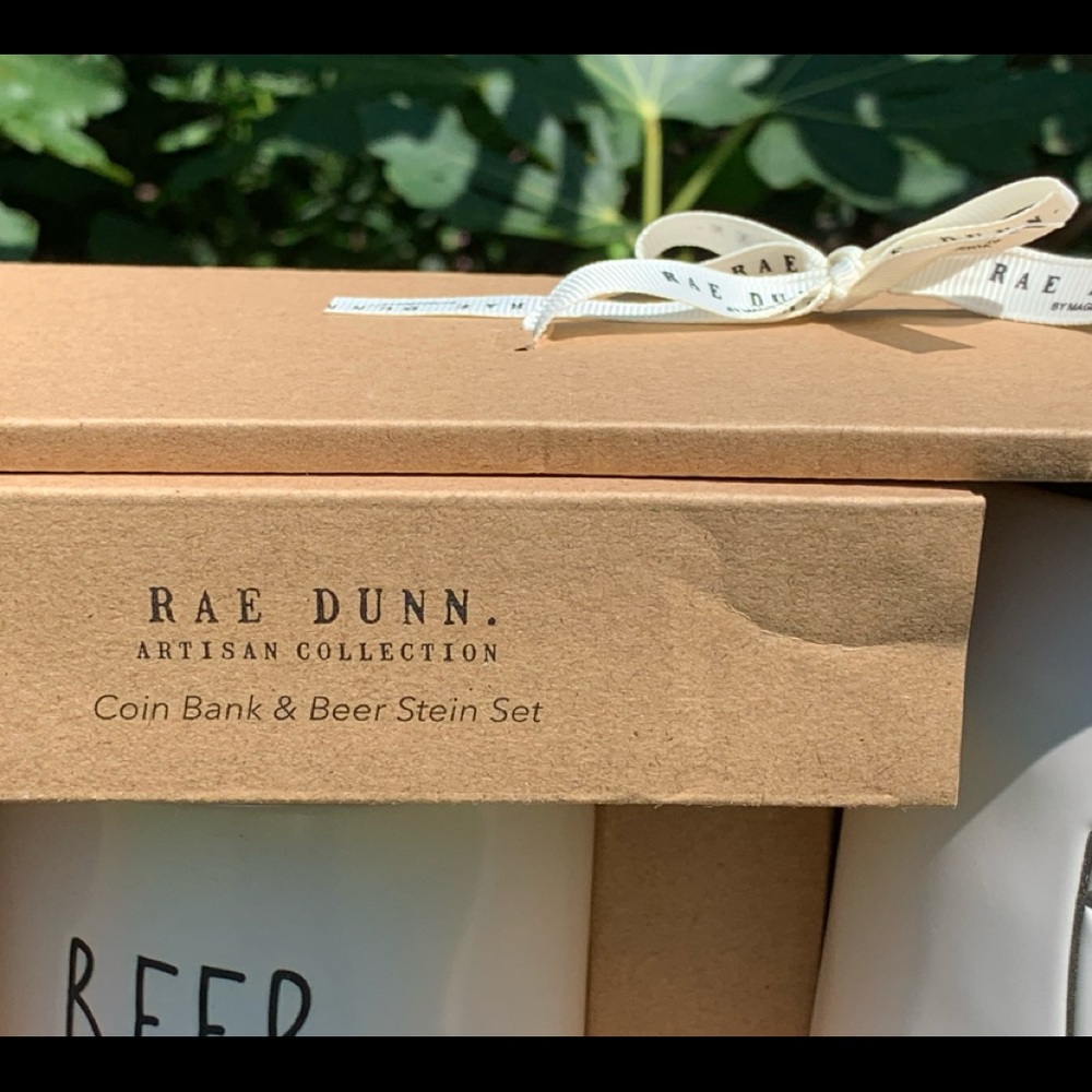 RAE DUNN Coin Bank & Beer Stein Set Artisan Collection by Magenta Cork Top New - Picture 7 of 8